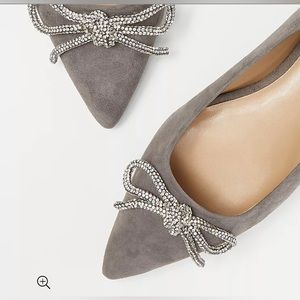 Ann Taylor Crystal Bow Suede Flat Shoes